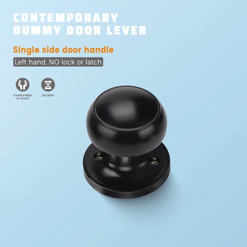 KNOBWELL 10 Pack Classic Closet Door Knobs Dummy Door Knob, Individual Dummy Door Knob Single Side, Matte Black Interior Door Knobs, Easy Installation - Image 2